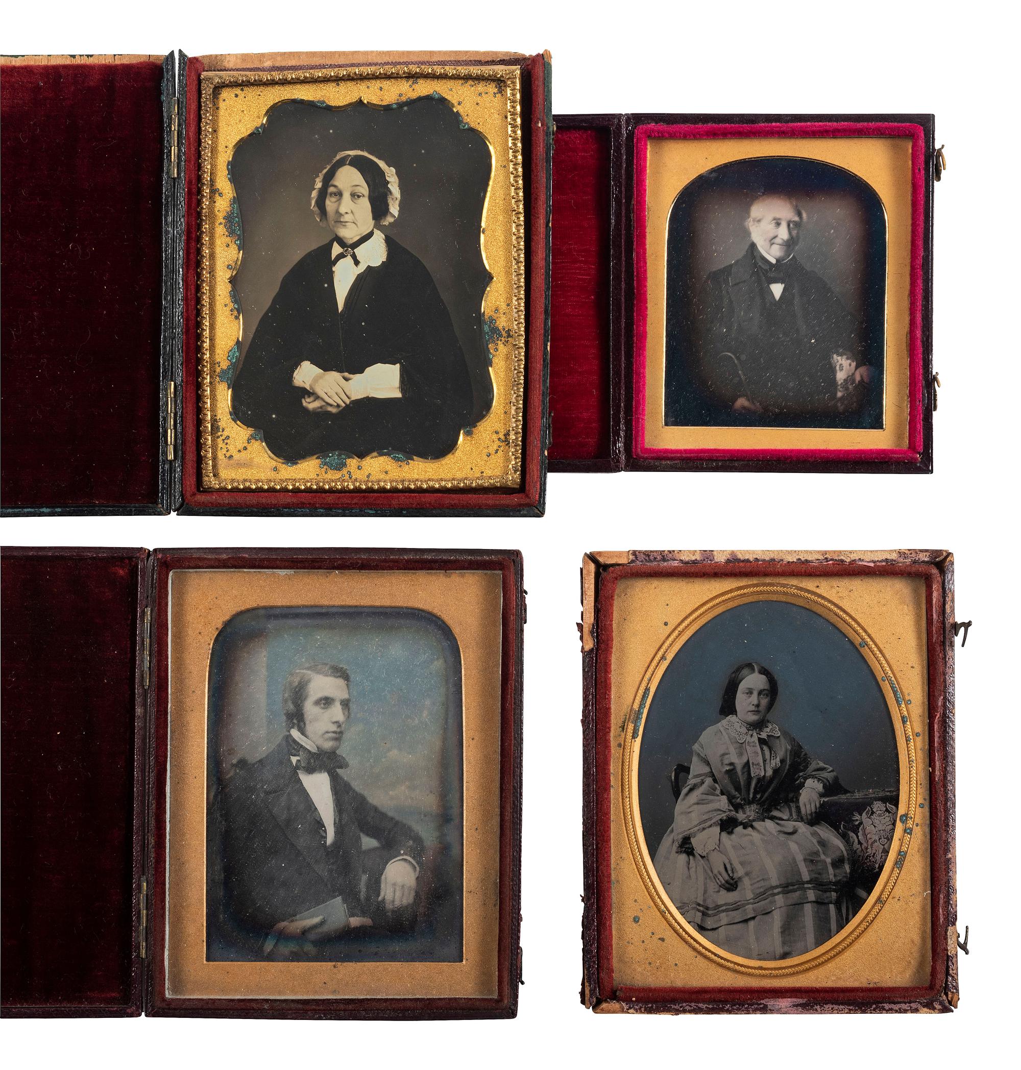 [EARLY PHOTOGRAPHY]. A group of 19 European daguerreotypes and ambrotypes, including: