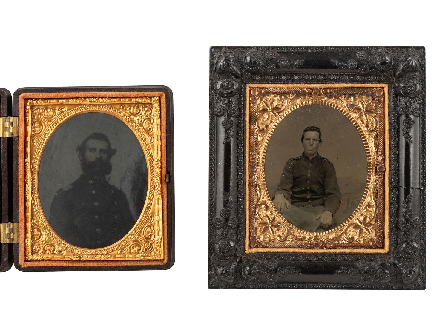 [CIVIL WAR]. 4 portraits of Civil War soldiers and officers all housed in Union cases or frames.