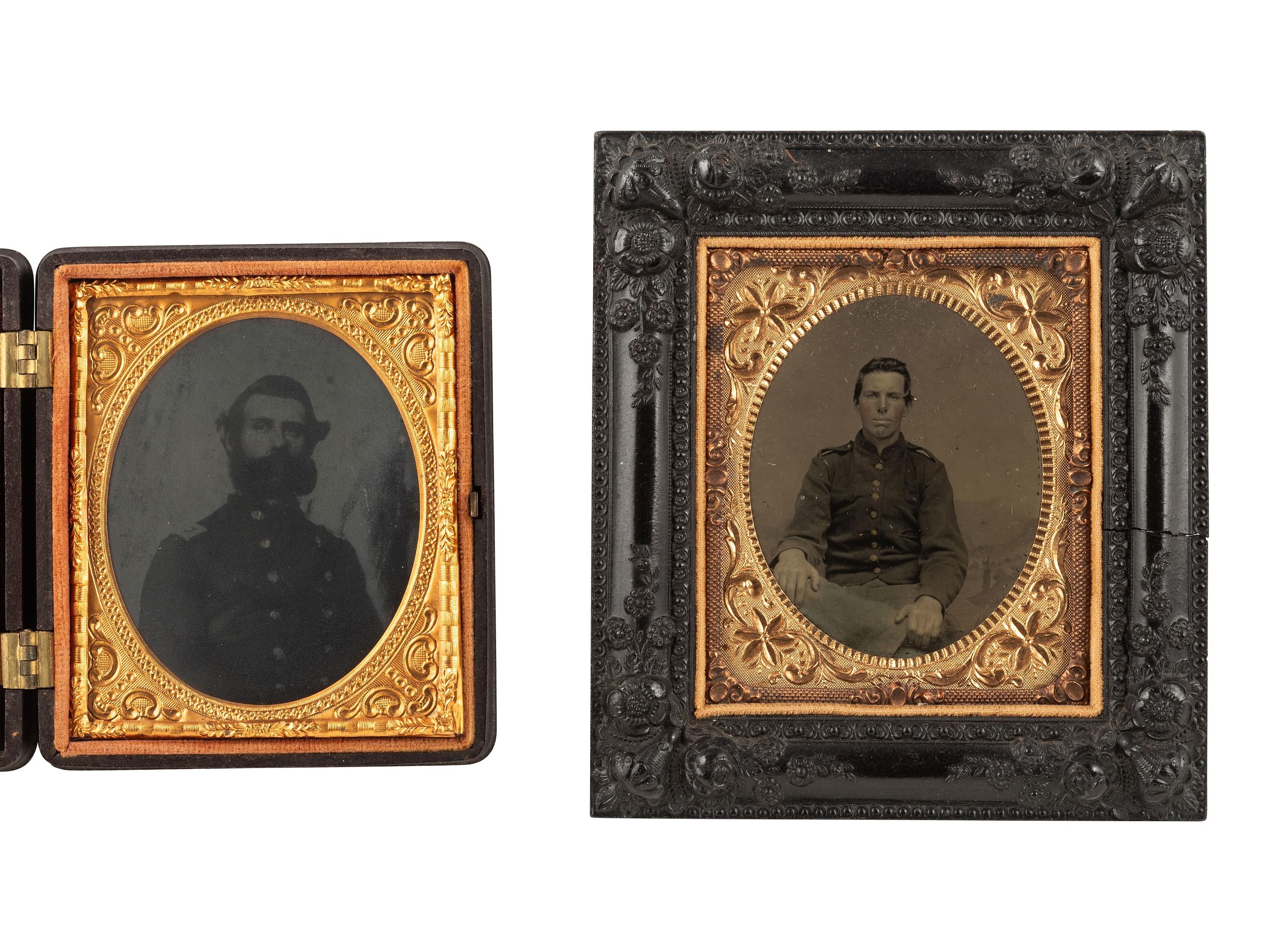 [CIVIL WAR]. 4 portraits of Civil War soldiers and officers all housed in Union cases or frames.