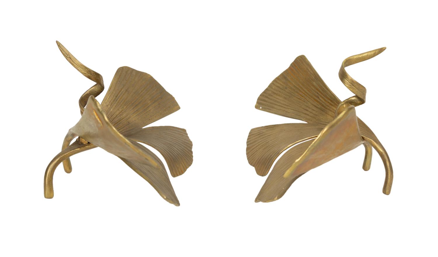 A Pair of Marc Bankowsky Bronze Ginkgo Candlesticks
