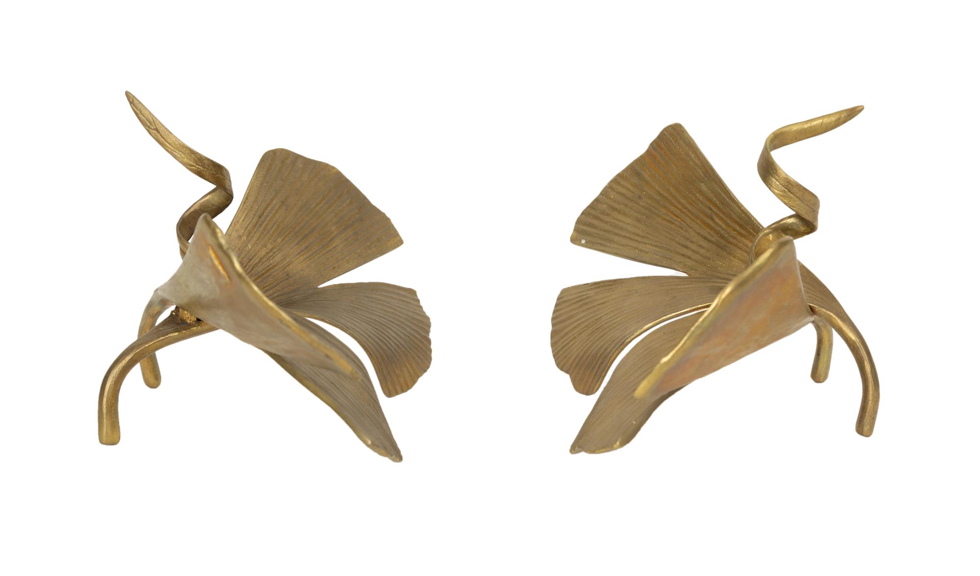 A Pair of Marc Bankowsky Bronze Ginkgo Candlesticks