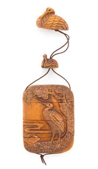 A Carved Boxwood Inro Height 2 7/8 inches.