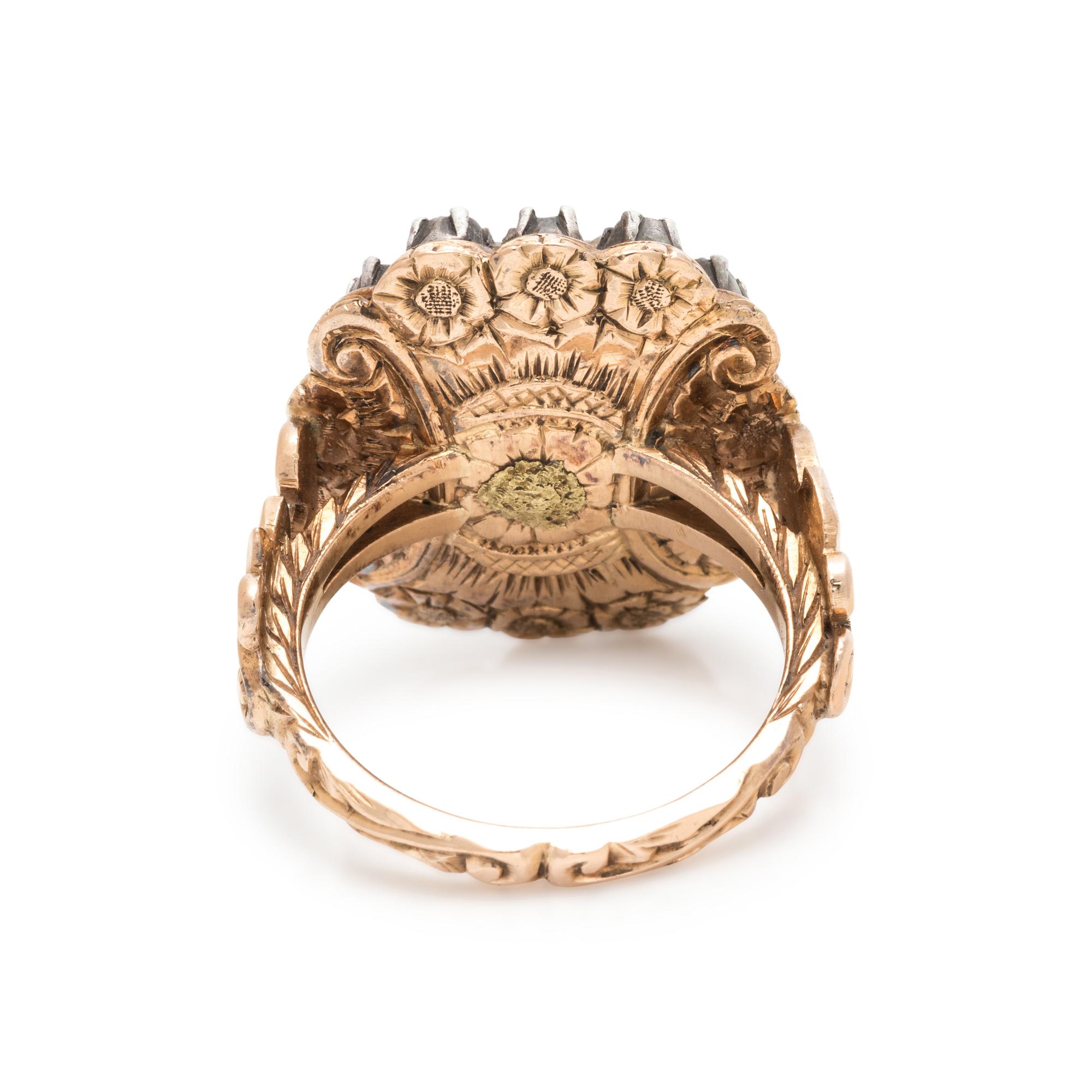 SPANISH, GEORGIAN, EMERALD AND DIAMOND RING