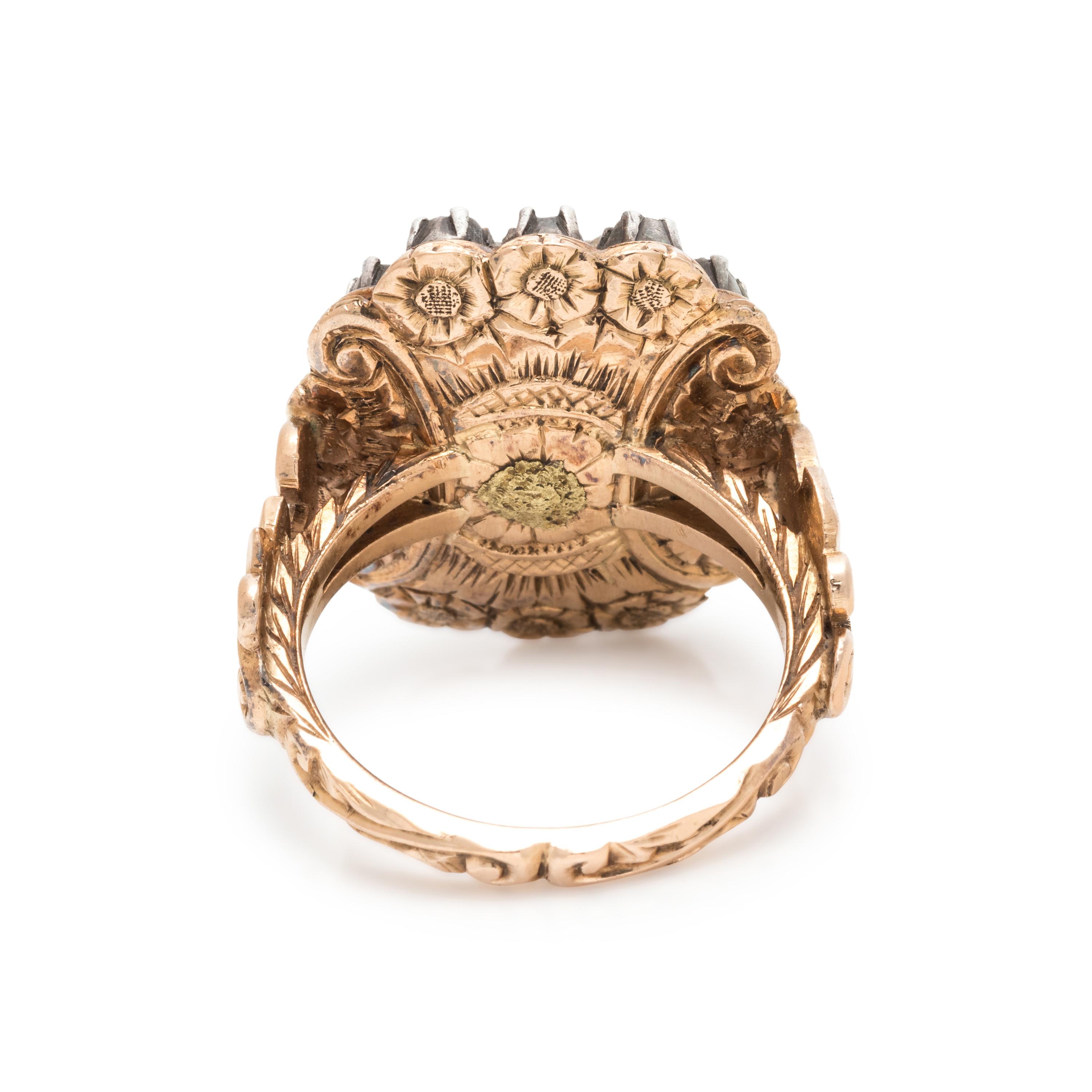 SPANISH, GEORGIAN, EMERALD AND DIAMOND RING