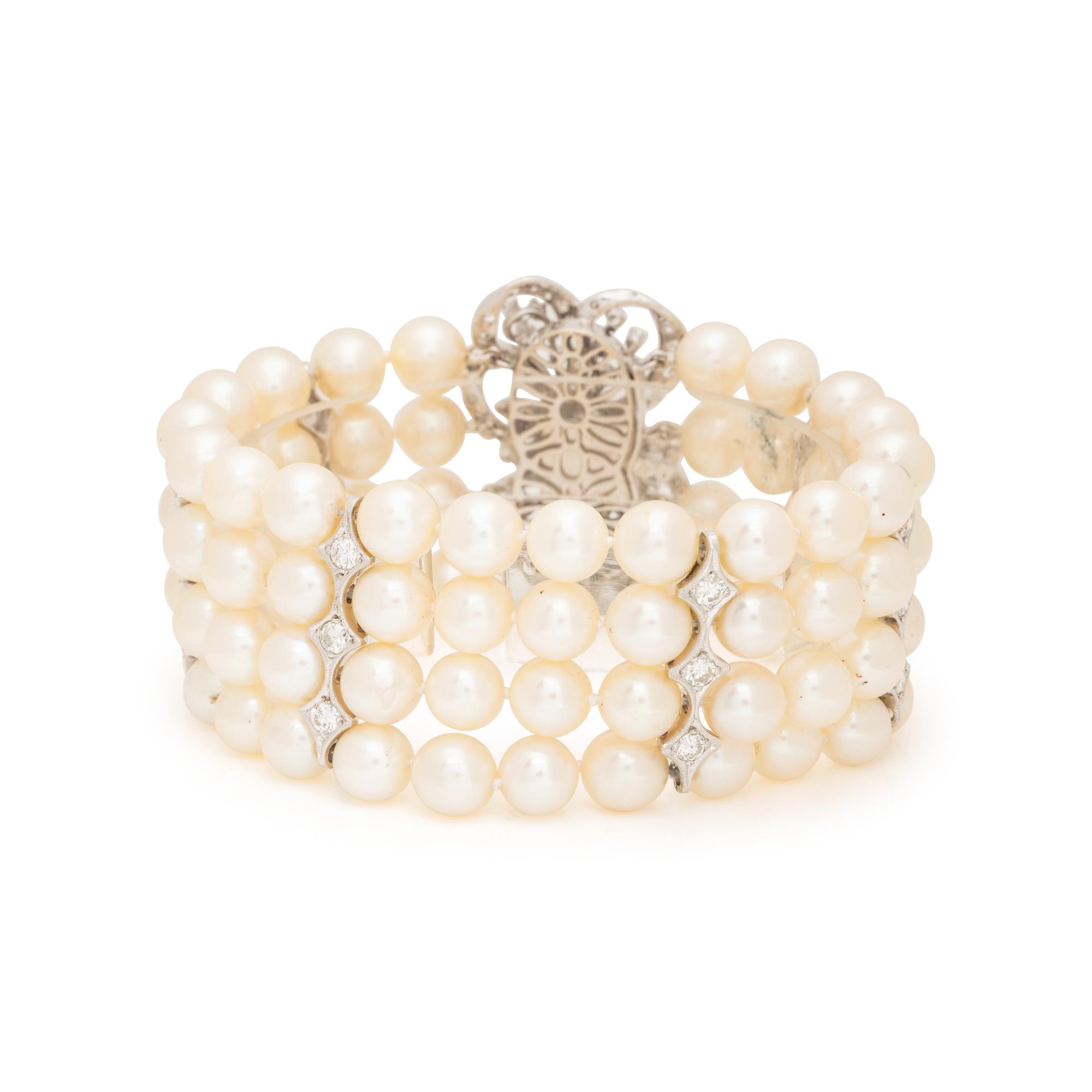 CULTURED PEARL AND DIAMOND MULTISTRAND BRACELET