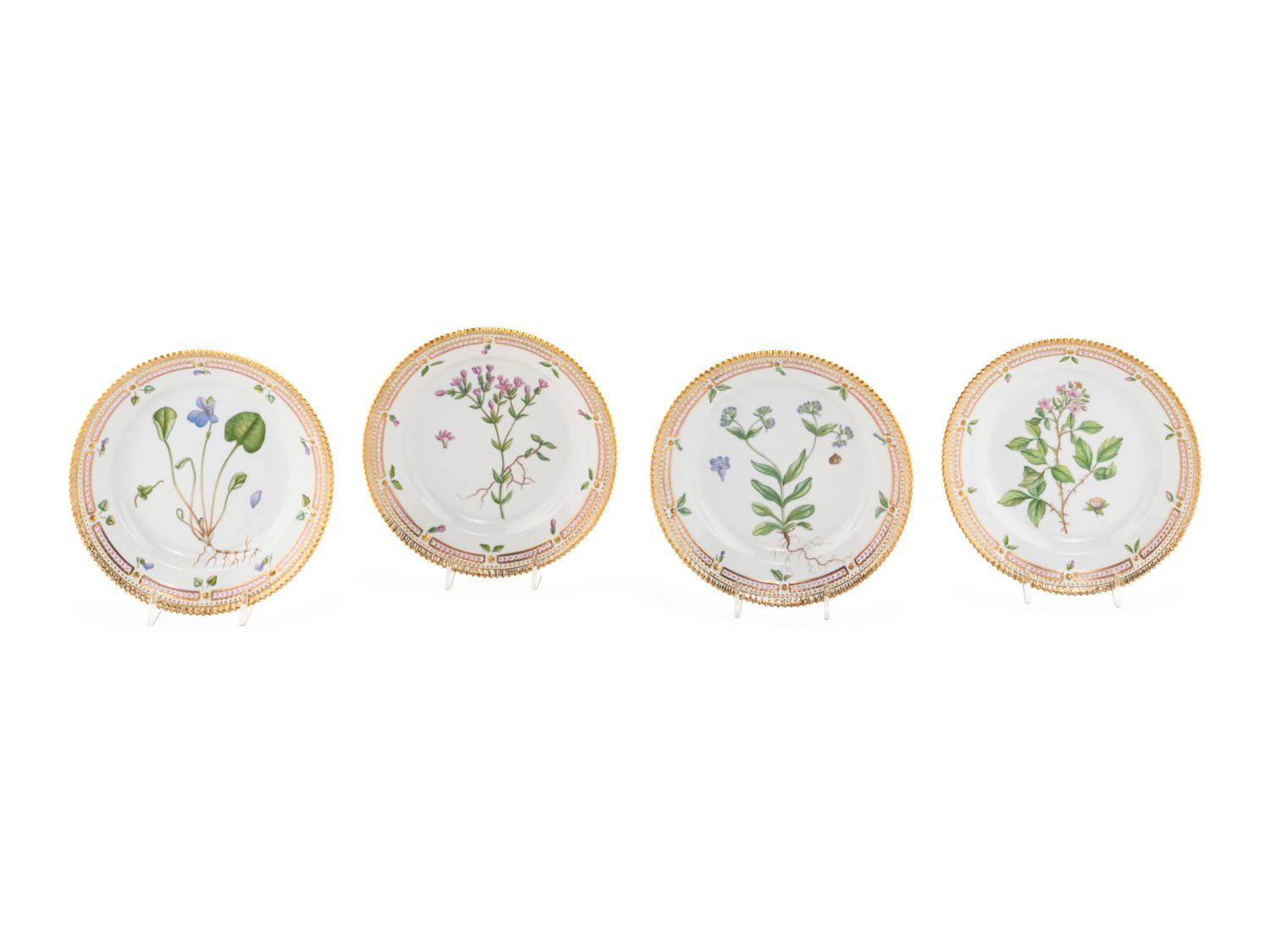 A Set of Eight Royal Copenhagen Flora Danica Porcelain Salad Plates