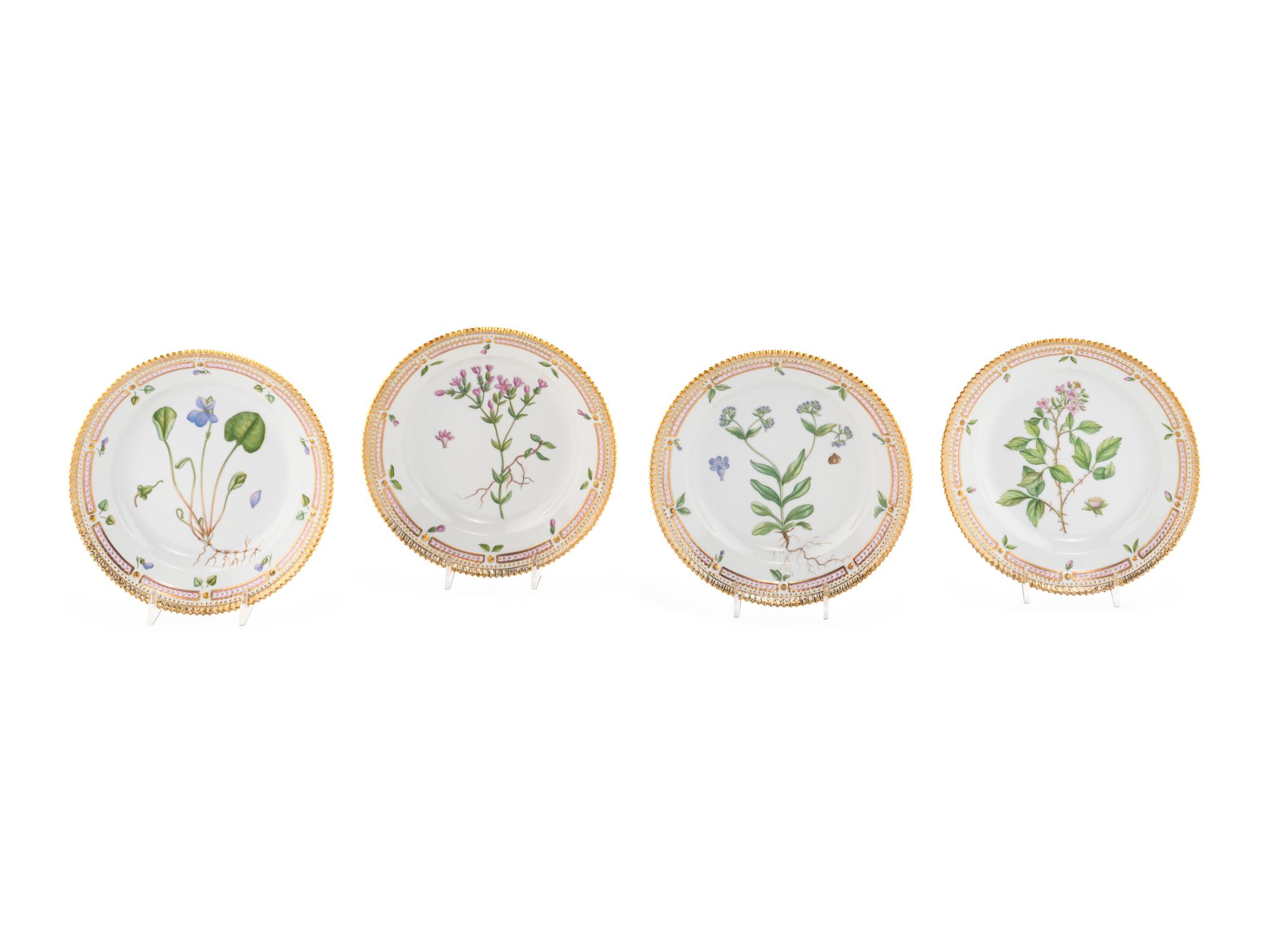 A Set of Eight Royal Copenhagen Flora Danica Porcelain Salad Plates