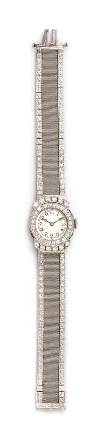 A Vintage Platinum and Diamond Wristwatch, 27.30 dwts.