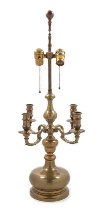 A Continental Brass Four-Light Candelabrum Height 29 inches. — EARLY 20TH CENTURY