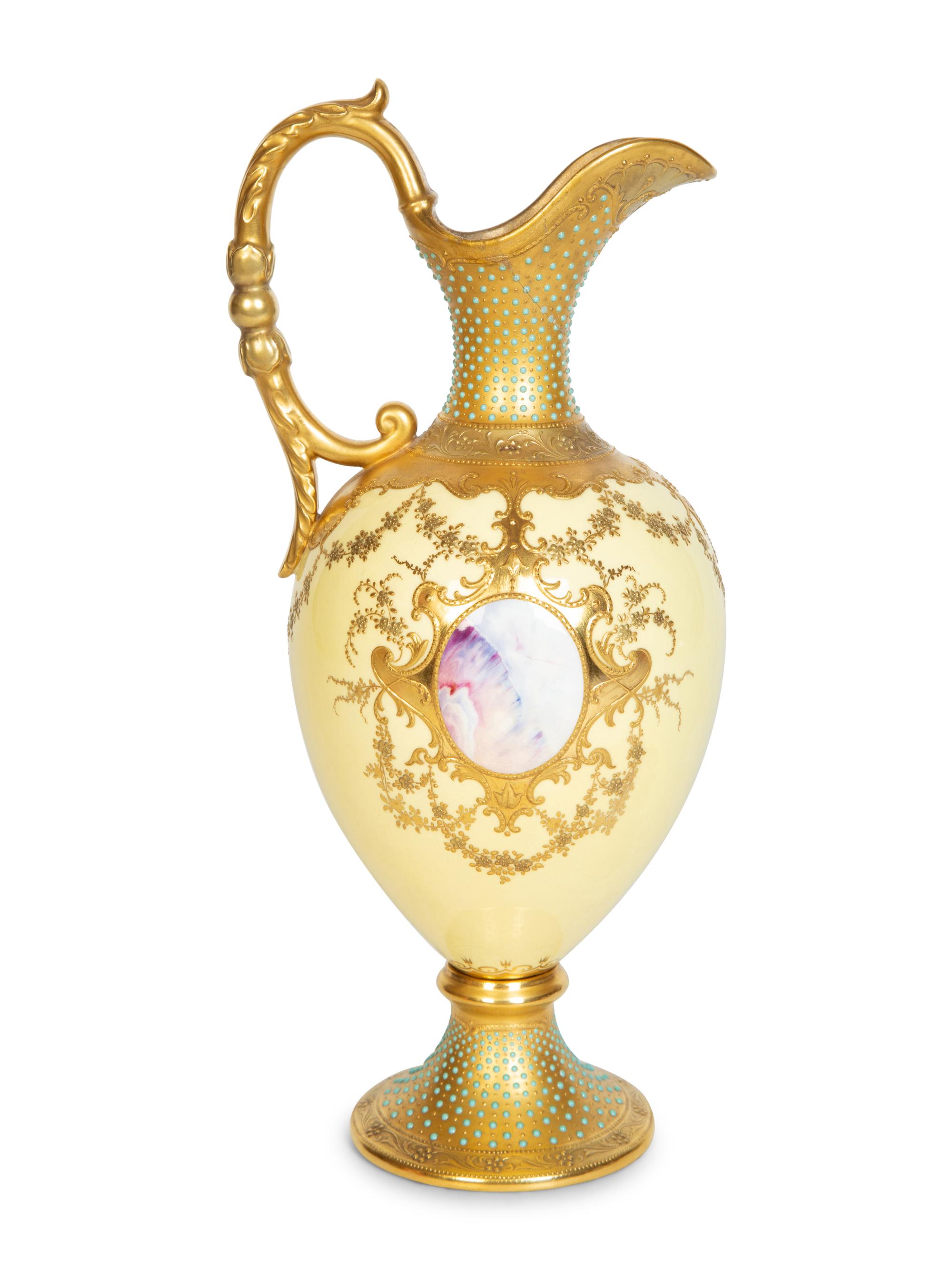 A Coalport Gilt Decorated Porcelain Ewer