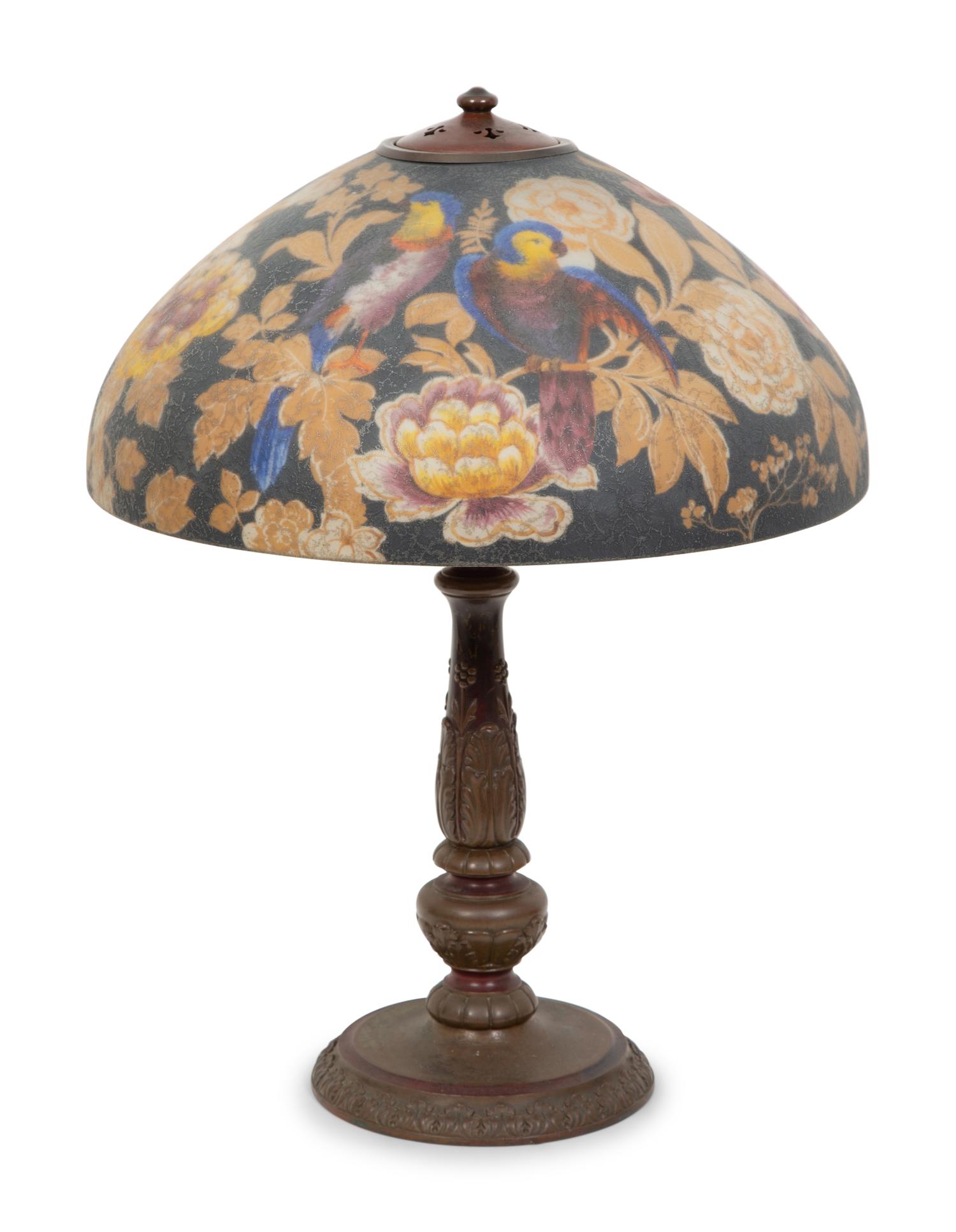 A Handel Reverse Painted Parrot Table Lamp