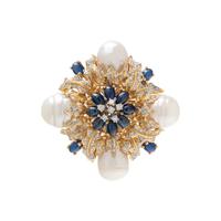 SAPPHIRE, DIAMOND AND CULTURED PEARL PENDANT/BROOCH
