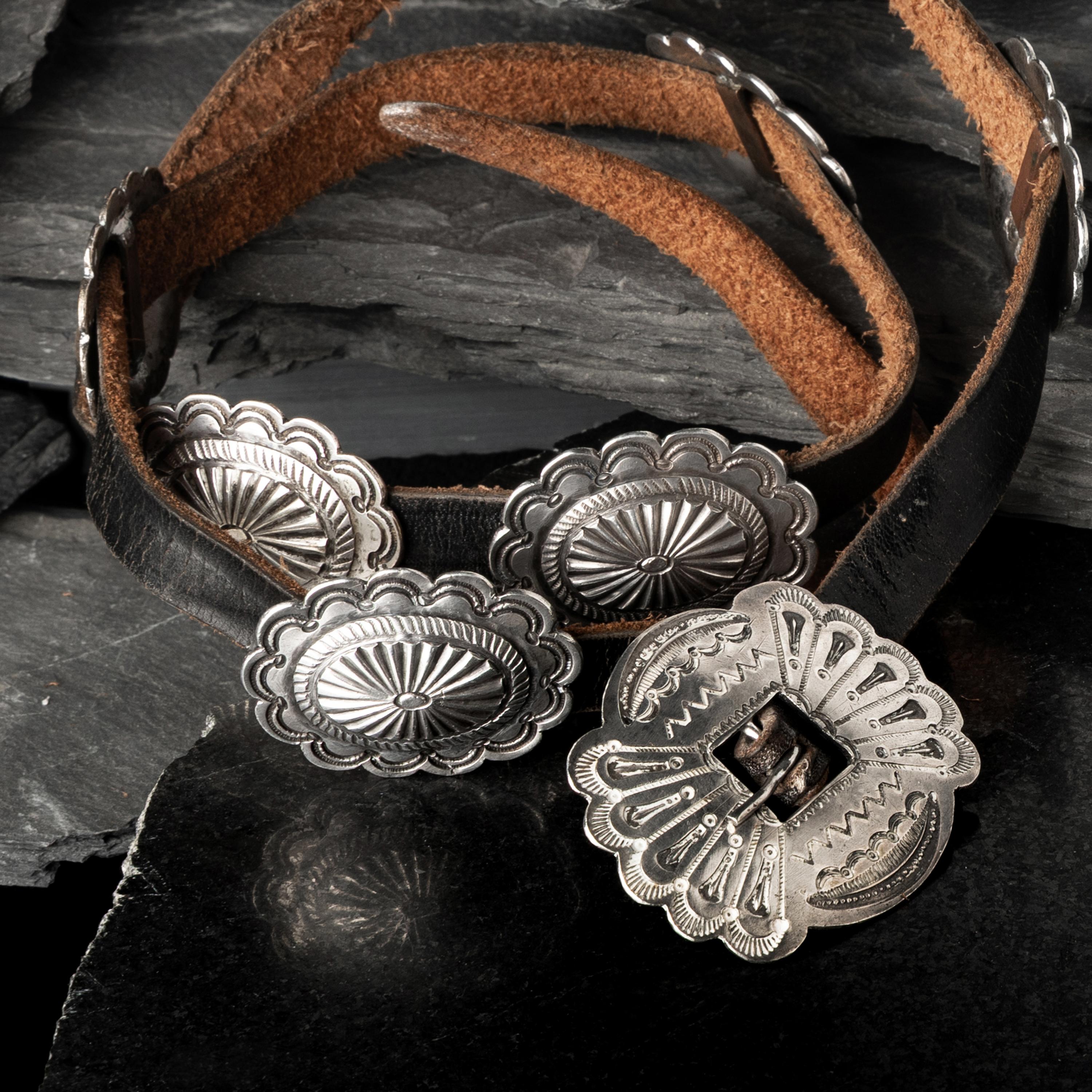 Navajo Stamped Silver Concha Belt