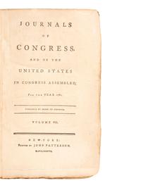 18th Century Americana [REVOLUTIONARY WAR] -- [CONTINENTAL CONGRESS]. Journals of Congress, and of the United States in Congress Assembled, for the year 1781. Published by Order of Congress. Volume VII . New York: John Patterson, 1787.