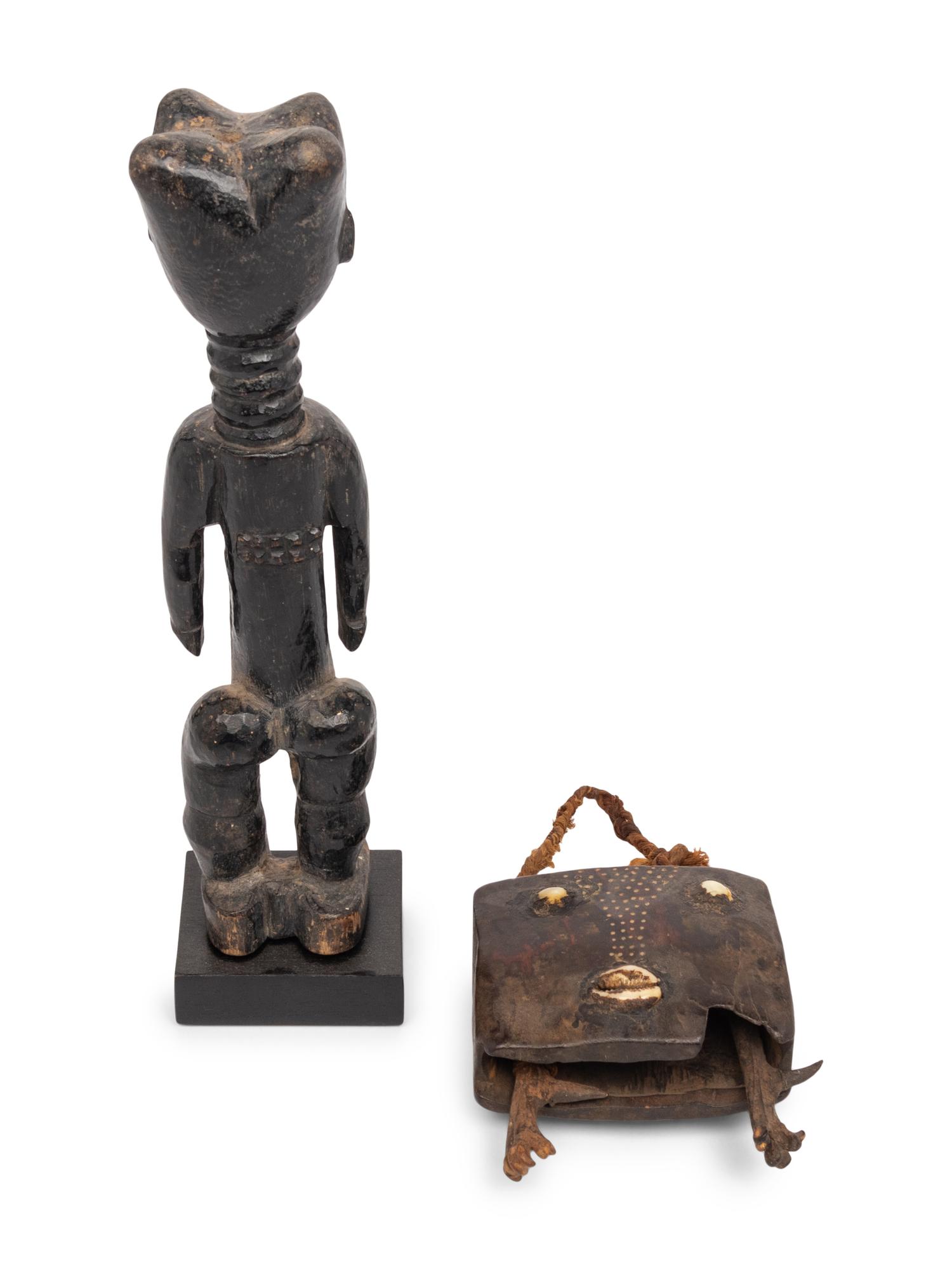 A Warega Wood Bell and an Atye Wood Female Figure