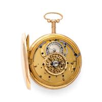 18K YELLOW GOLD AND ENAMEL AUTOMATON QUARTER REPEATER OPEN FACE POCKET WATCH