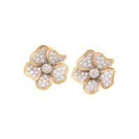 BICOLOR GOLD AND DIAMOND FLOWER EARCLIPS