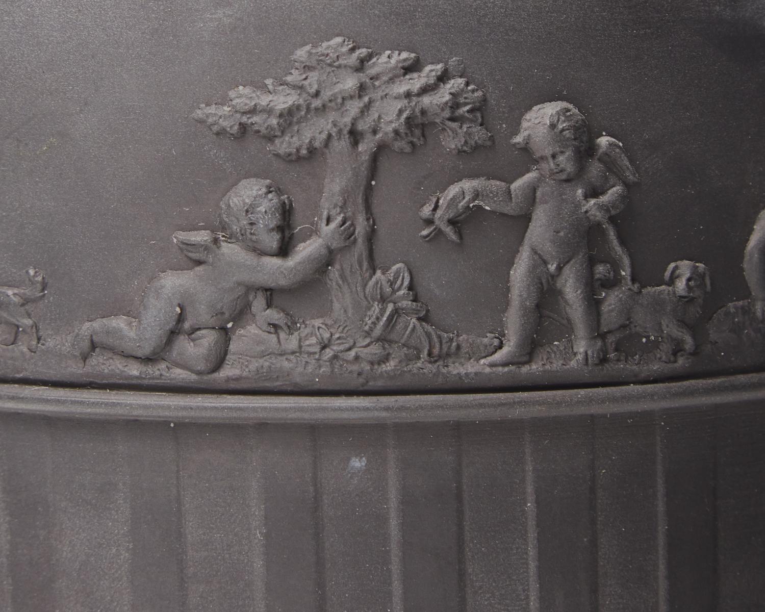 A Wedgwood Silver-Mounted Black Basalt Biscuit Jar