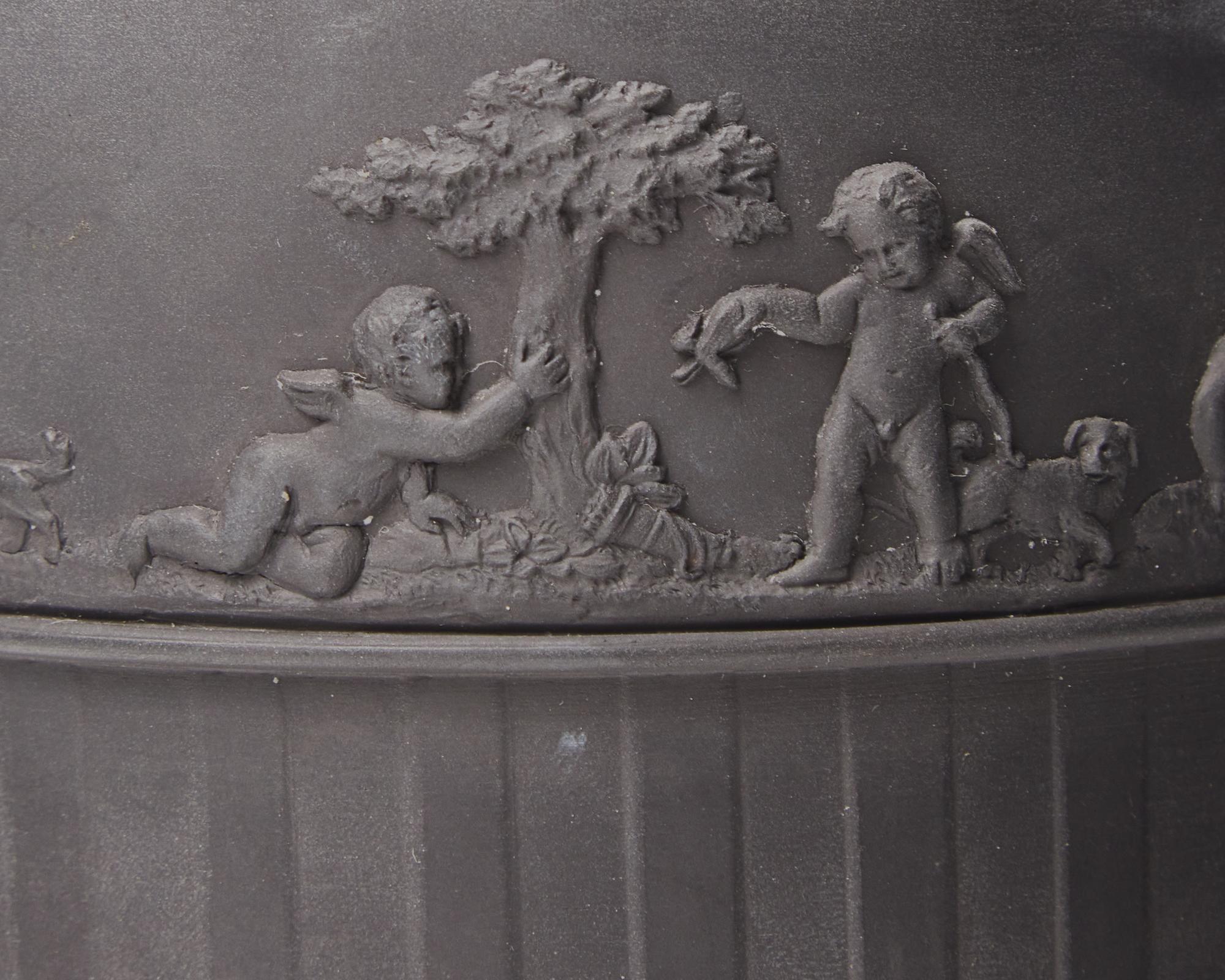 A Wedgwood Silver-Mounted Black Basalt Biscuit Jar