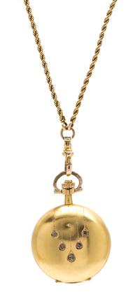 A 14 Karat Yellow Gold and Diamond Hunter Case Pendant Watch, 22.90 dwts.