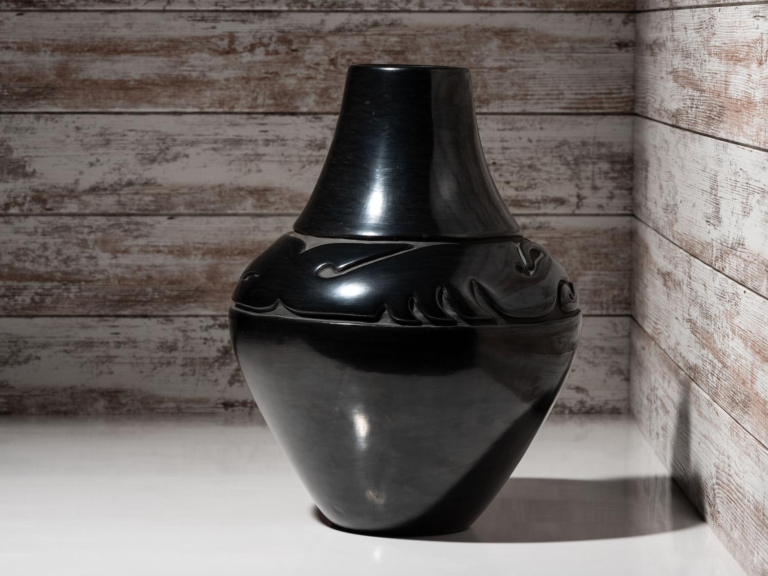 Carved Blackware Pottery Jar