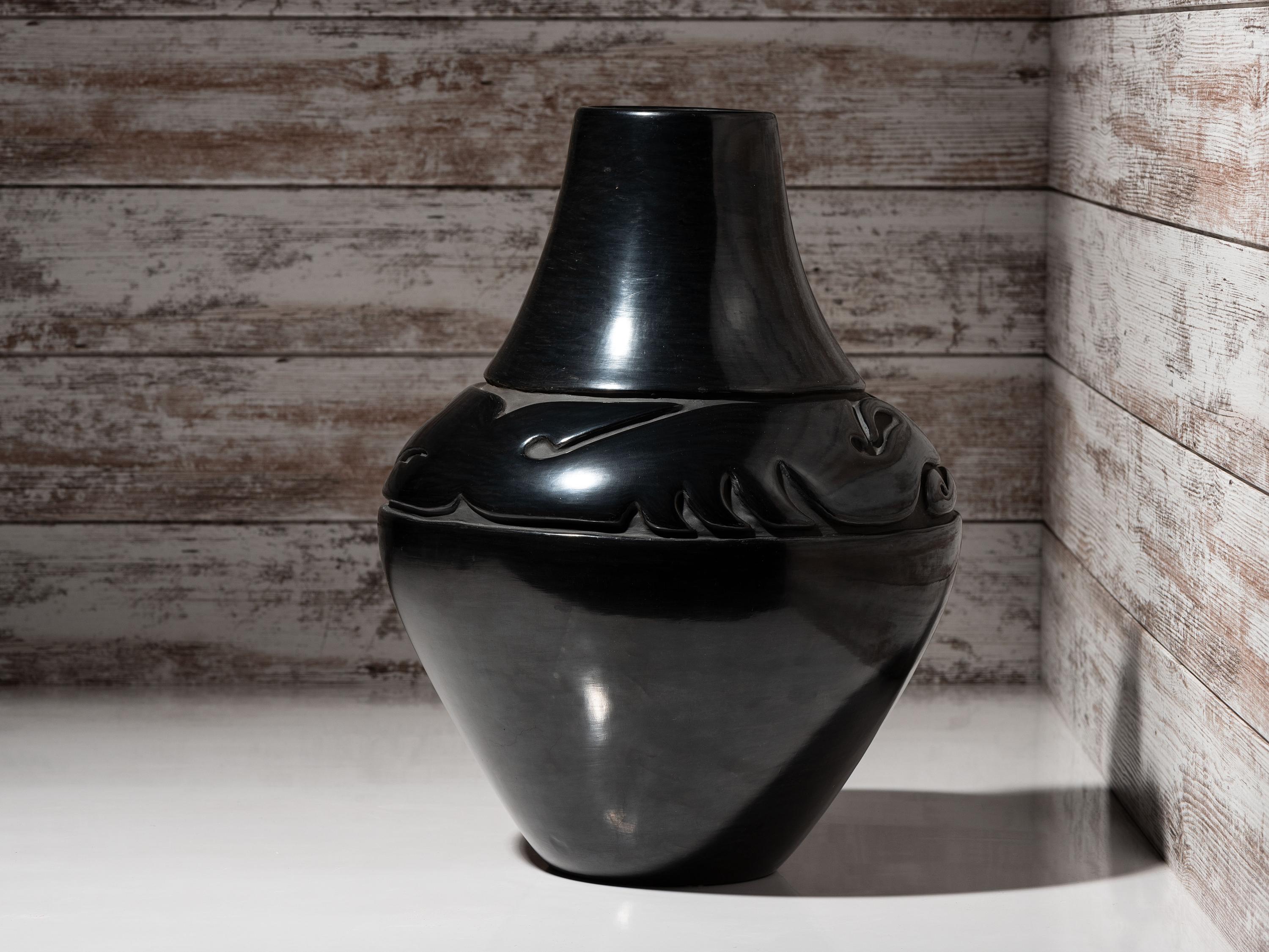 Carved Blackware Pottery Jar