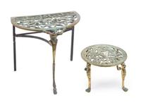 Two Brass Kettle Stands Height of first 12 1/8 inches.
