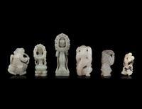 Six Chinese Pale Celadon Jade Figures