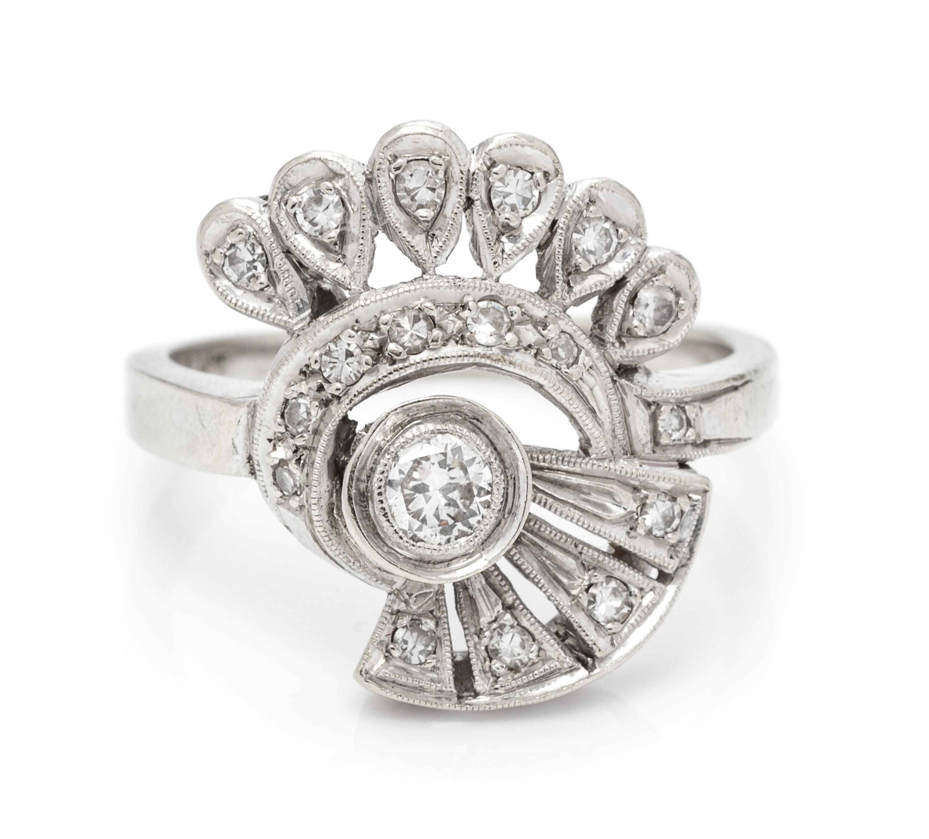A 14 Karat White Gold and Diamond Ring, 3.40 dwts.