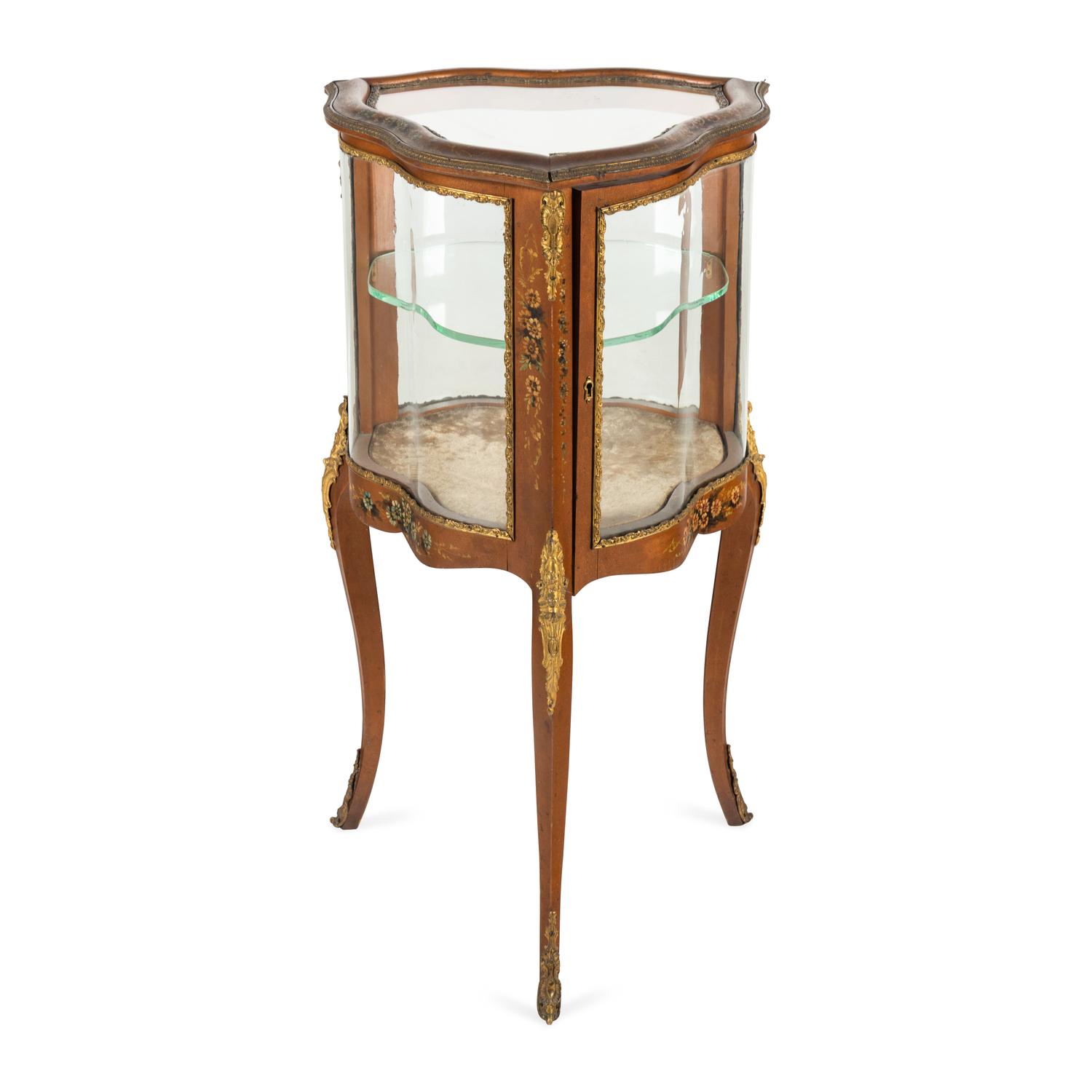 A Louis XV Style Polychrome Painted and Gilt-Bronze Mounted Vitrine