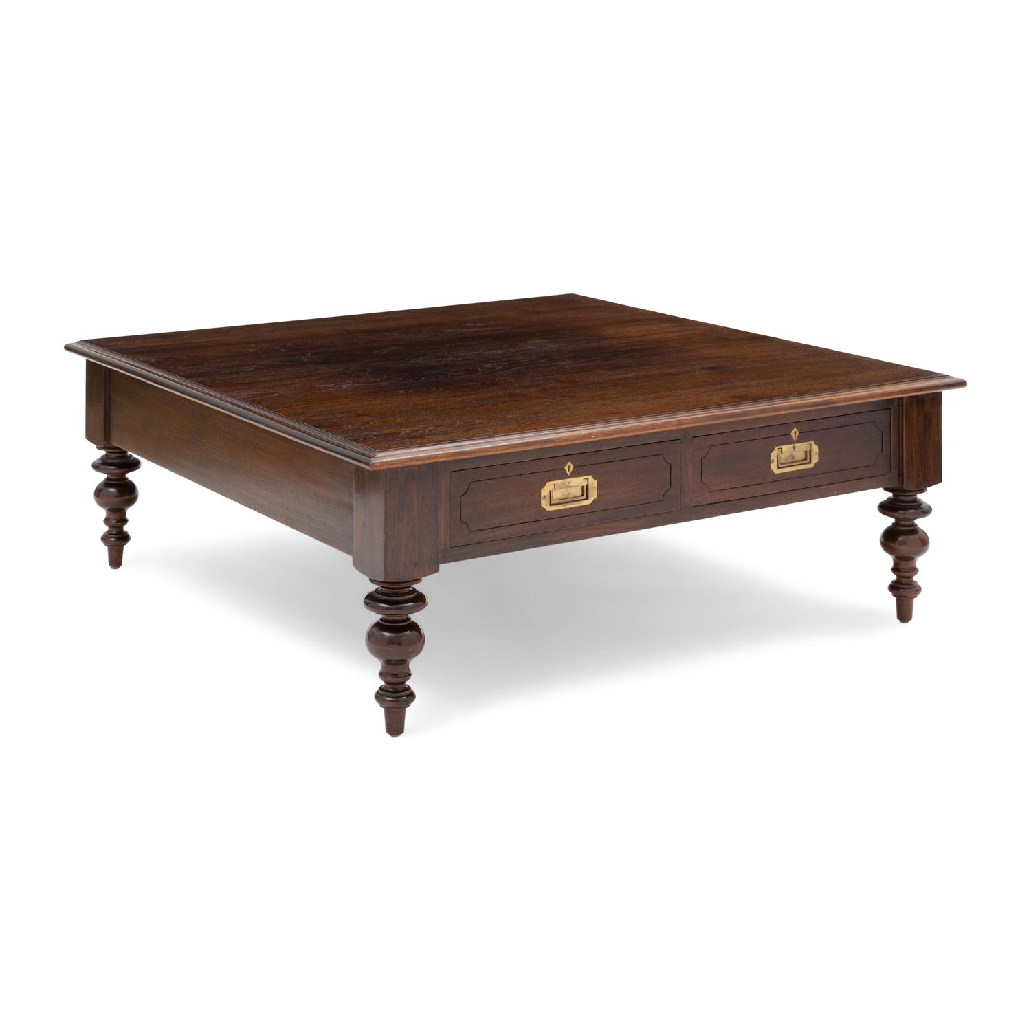 A Campaign Style Wood and Brass Mounted Low Table