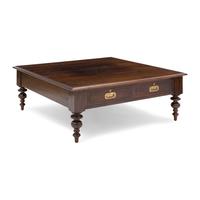 A Campaign Style Wood and Brass Mounted Low Table