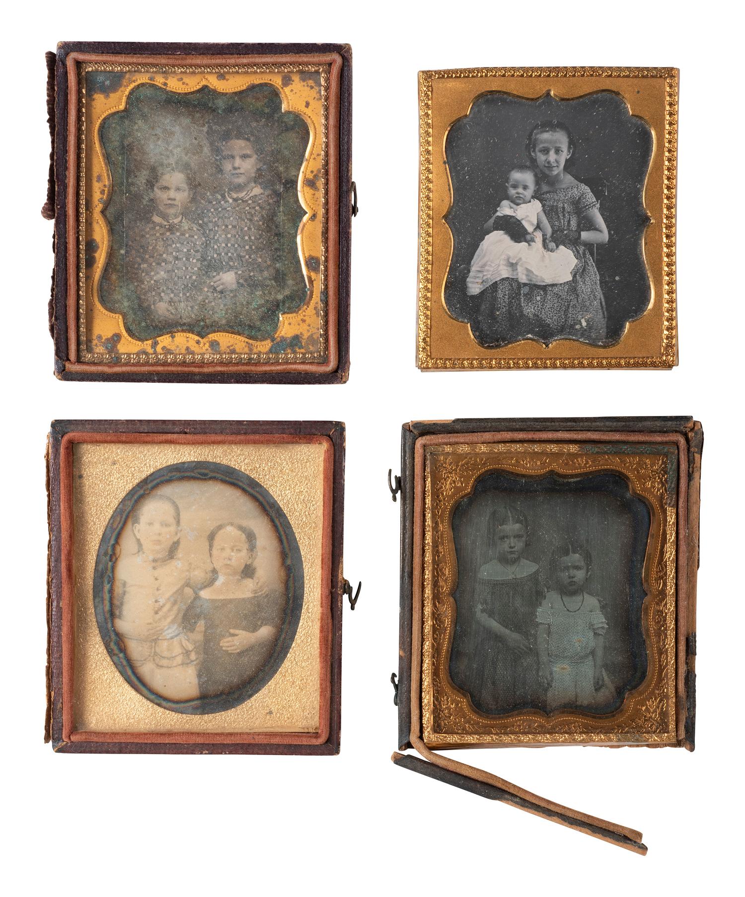[EARLY PHOTOGRAPHY]. 32 sixth plate and quarter plate daguerreotypes of siblings, mostly sisters.