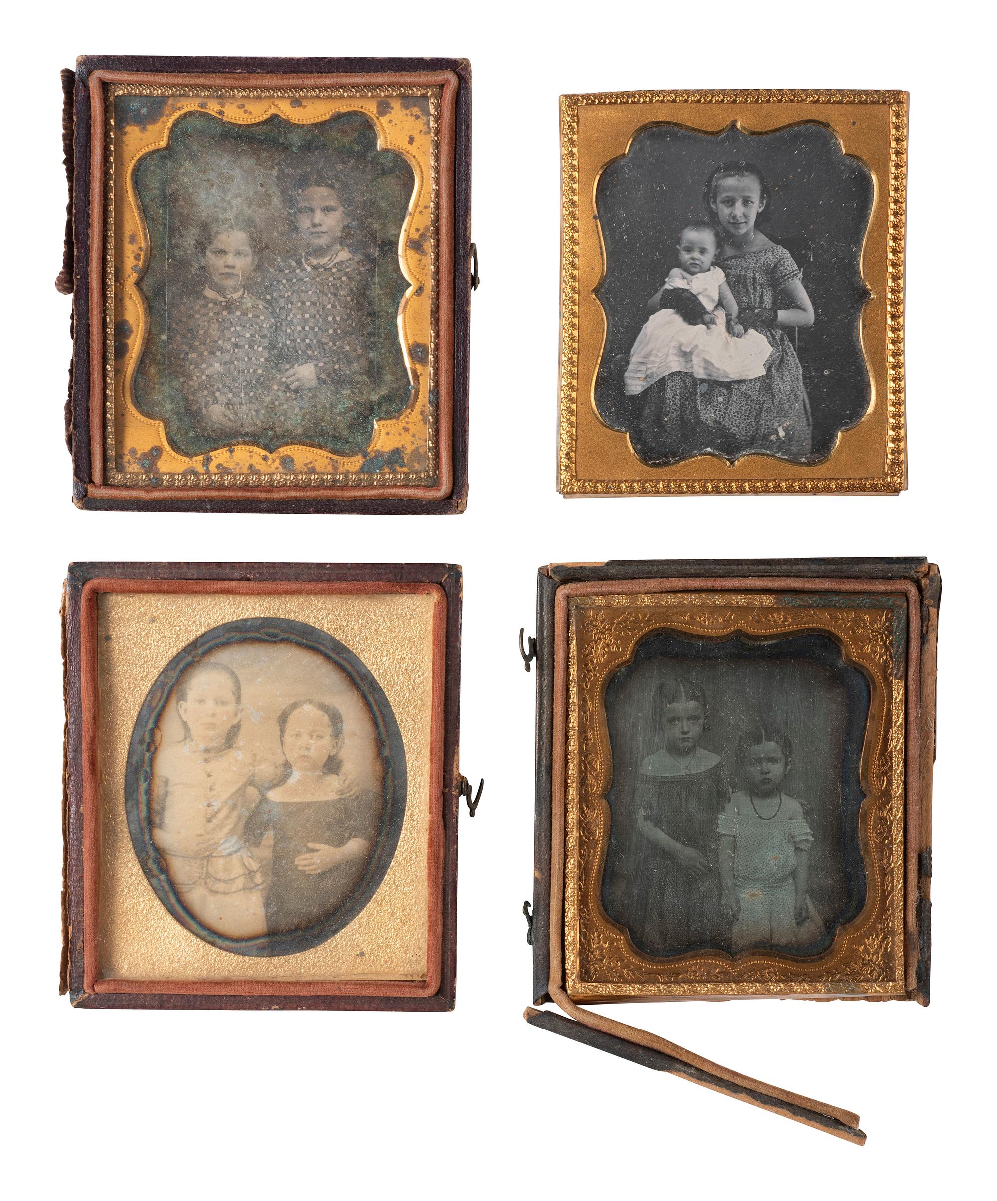 [EARLY PHOTOGRAPHY]. 32 sixth plate and quarter plate daguerreotypes of siblings, mostly sisters.