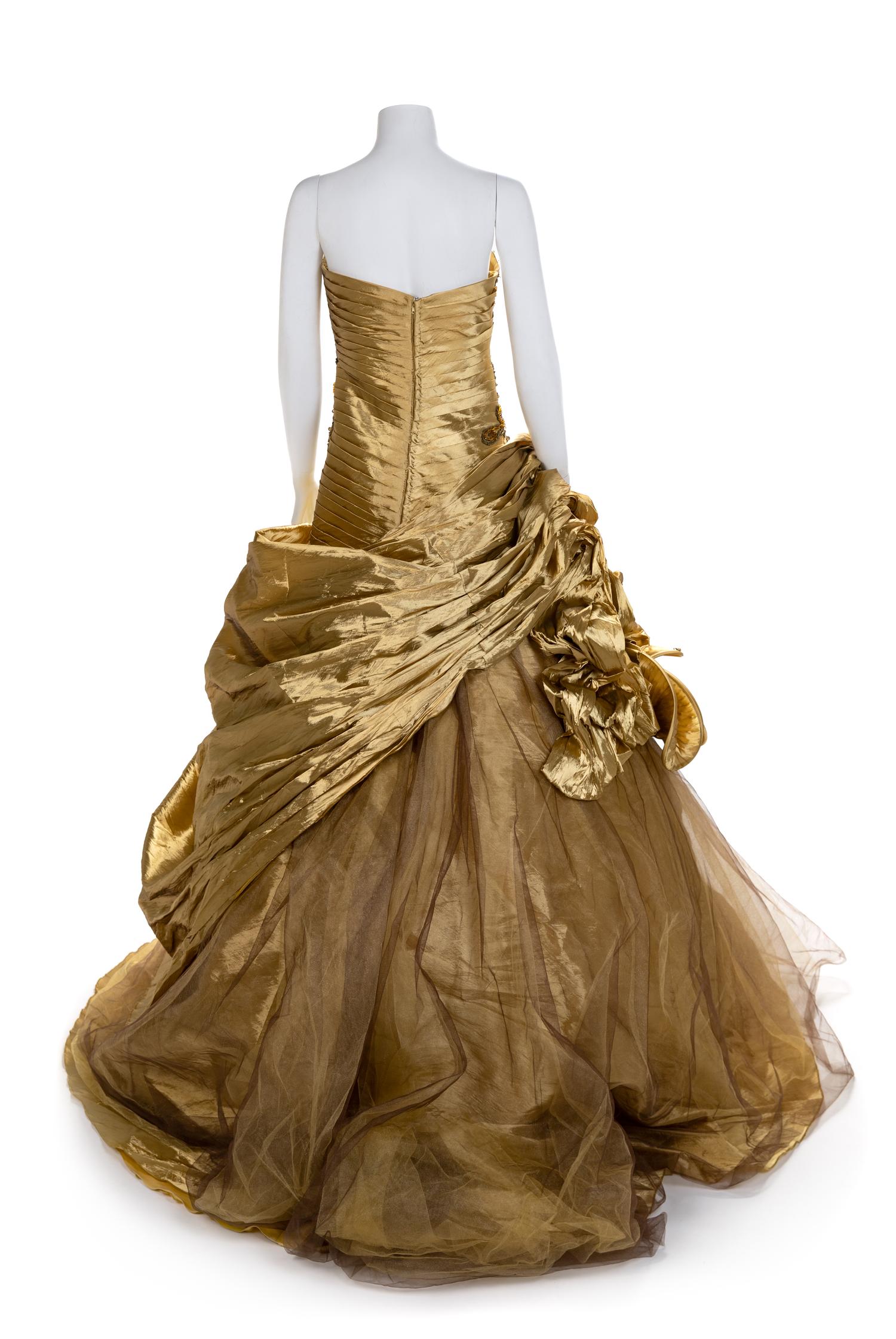 J & M Costumers Hollywood Gold Gown with Shawl, 1990-2000s