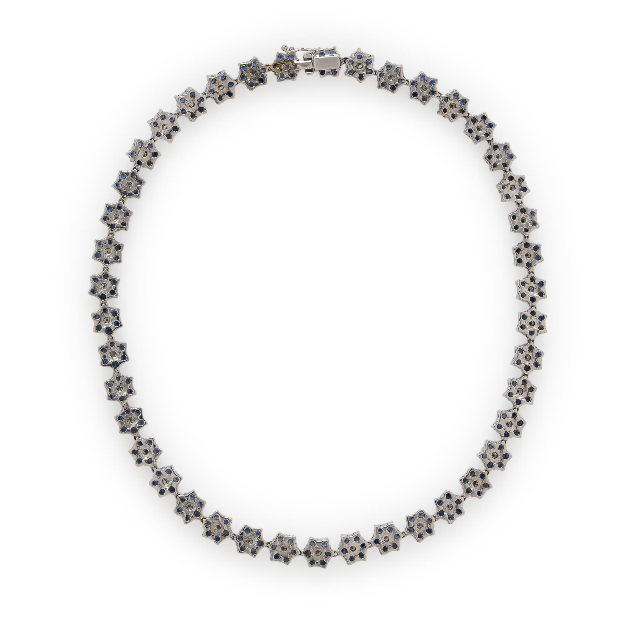 Diamond. Sapphire, and White Gold Flower Necklace