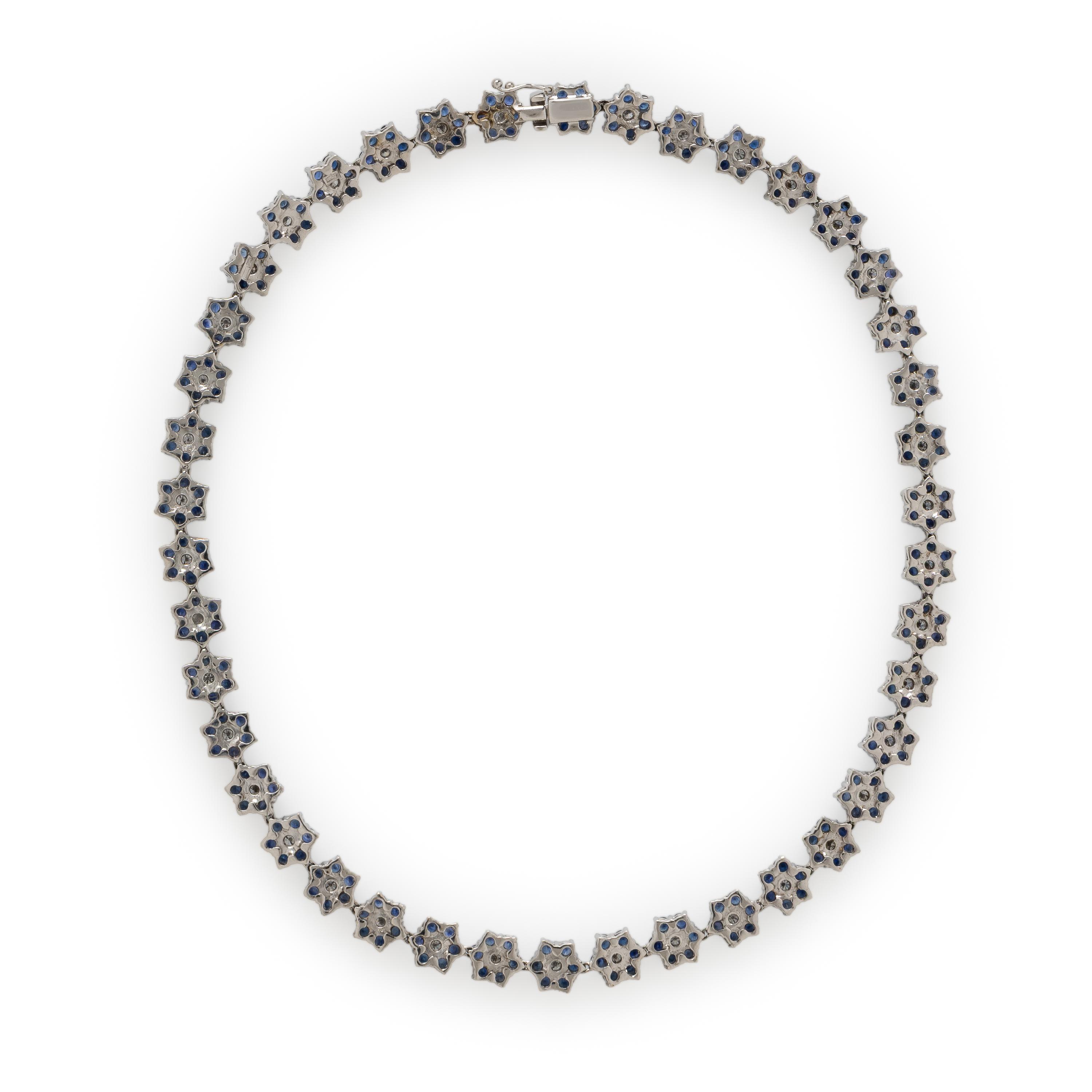 Diamond. Sapphire, and White Gold Flower Necklace