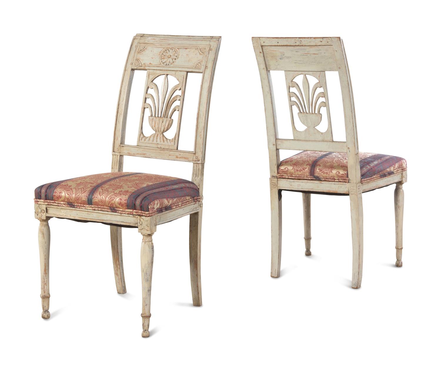 A Set of Six Italian Neoclassical Carved and Painted Side Chairs