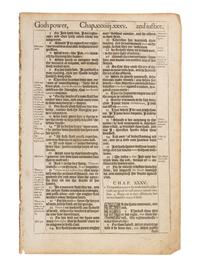 [LEAVES - BIBLE, in English]. Two consecutive leaves from The Holy Bible , King James' Pulpit version. [London: printed by Robert Barker,] 1611. FIRST EDITION.