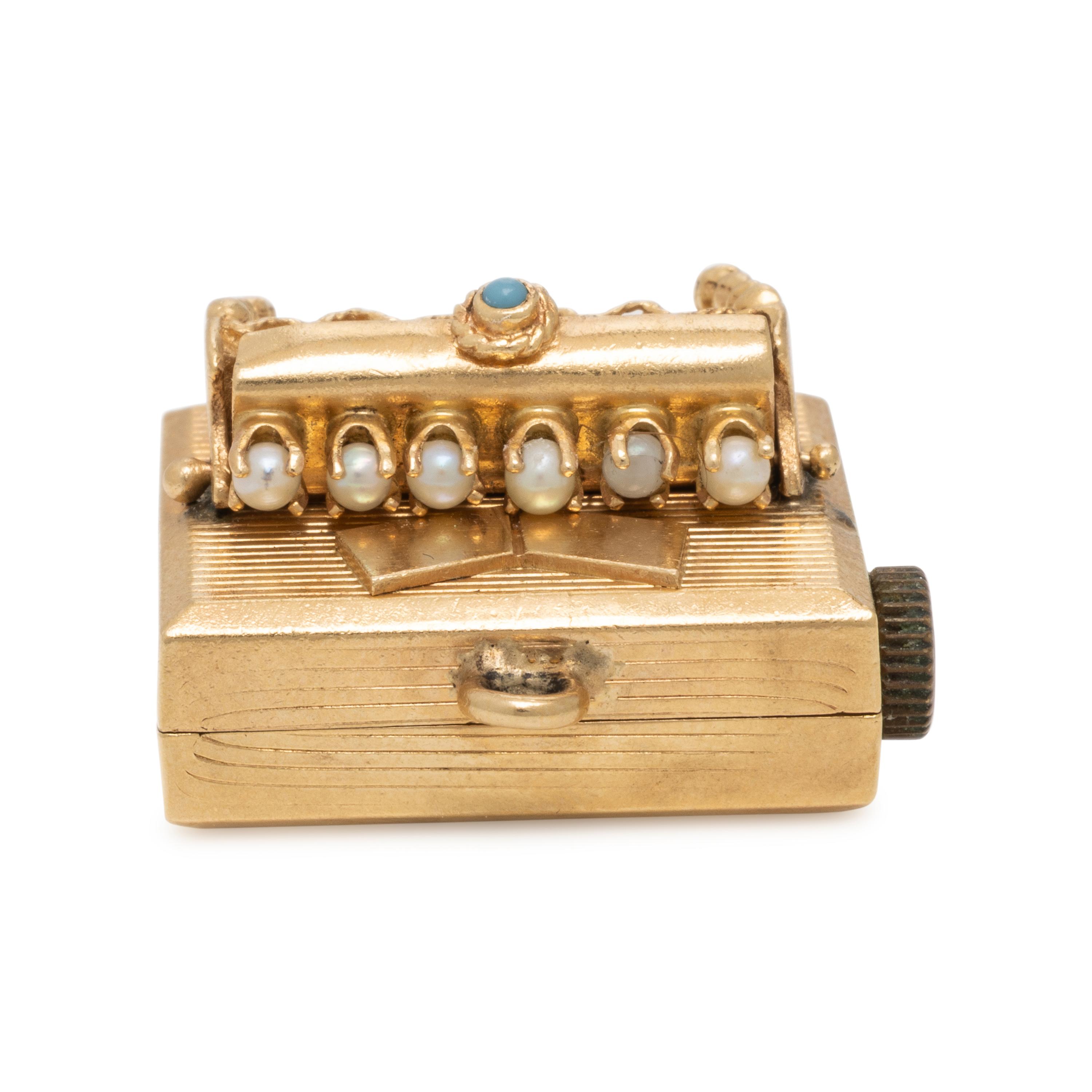 Multigem and Yellow Gold Music Box Charm