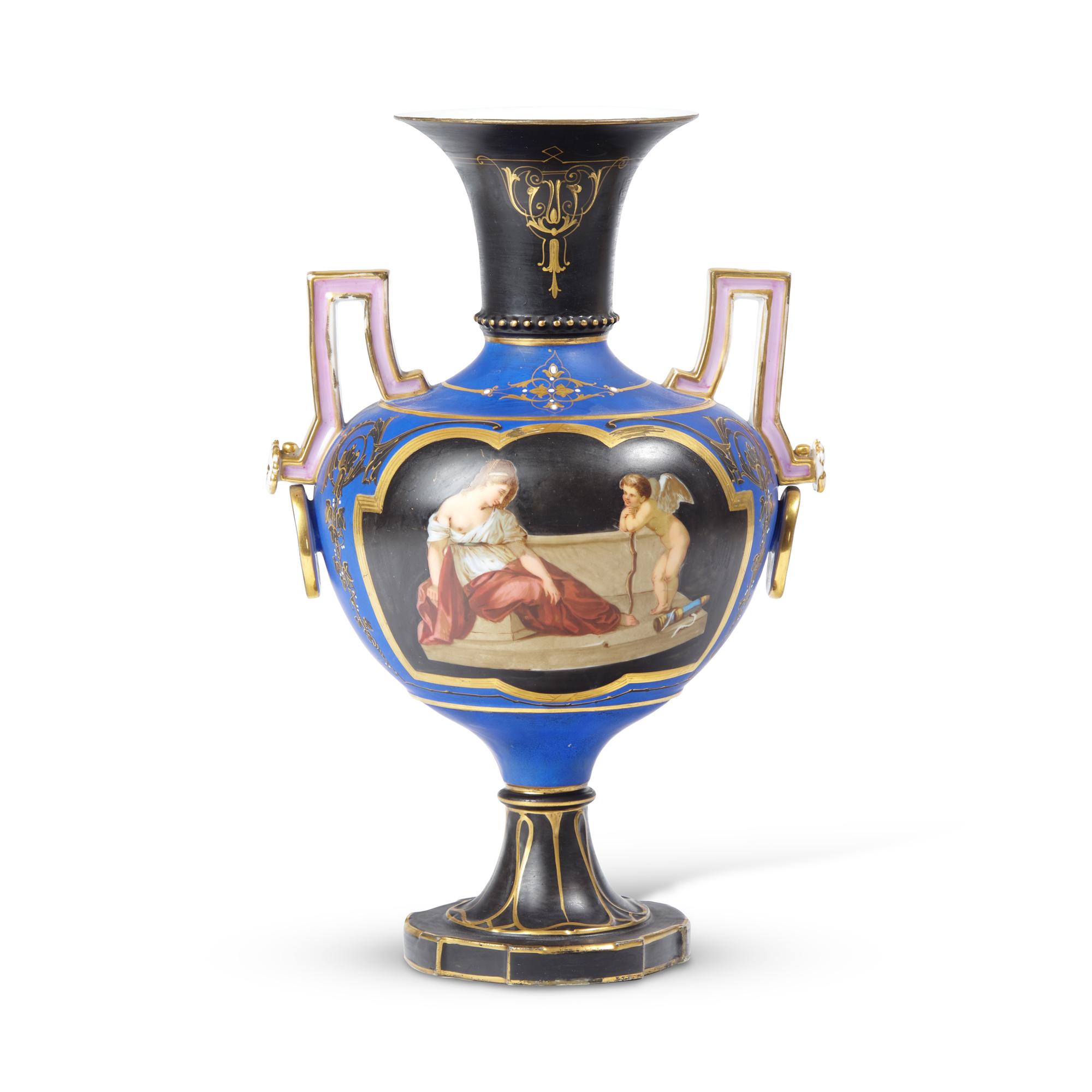 A Neoclassical Style Painted and Parcel-Gilt Urn