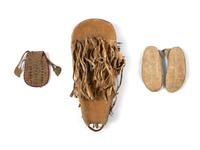 Paiute Doll Cradle, Apsáalooke [Crow] Child's Moccasins, and Beaded Pouch