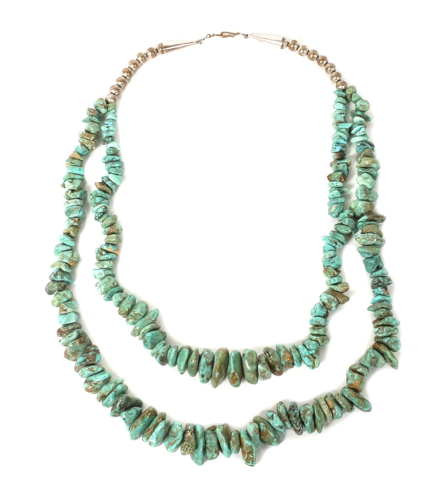 A Santo Domingo Two Strand Turquoise Nugget Necklace Length 28 inches.
