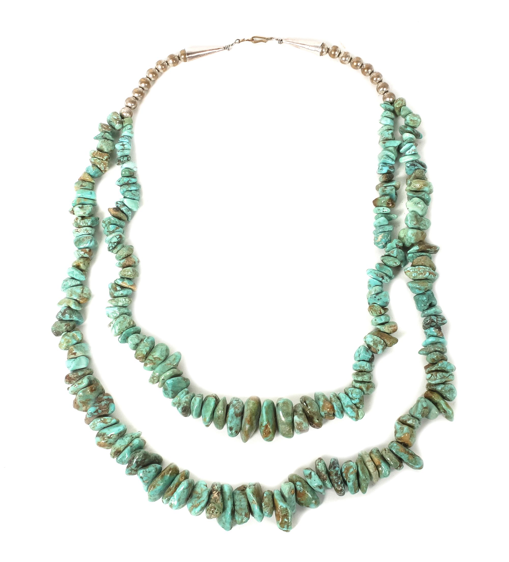 A Santo Domingo Two Strand Turquoise Nugget Necklace Length 28 inches.