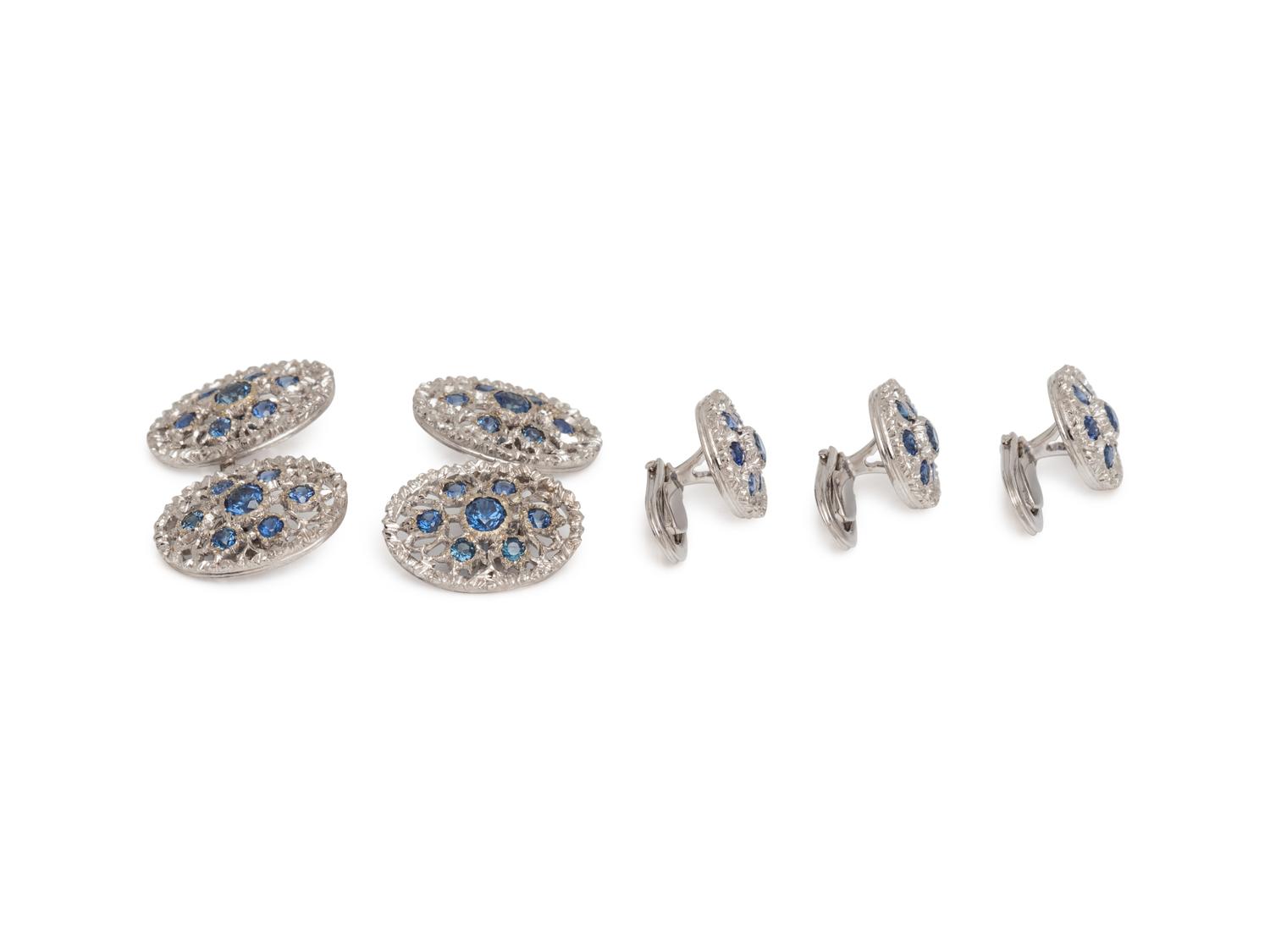 BUCCELLATI, WHITE GOLD AND SAPPHIRE DRESS SET