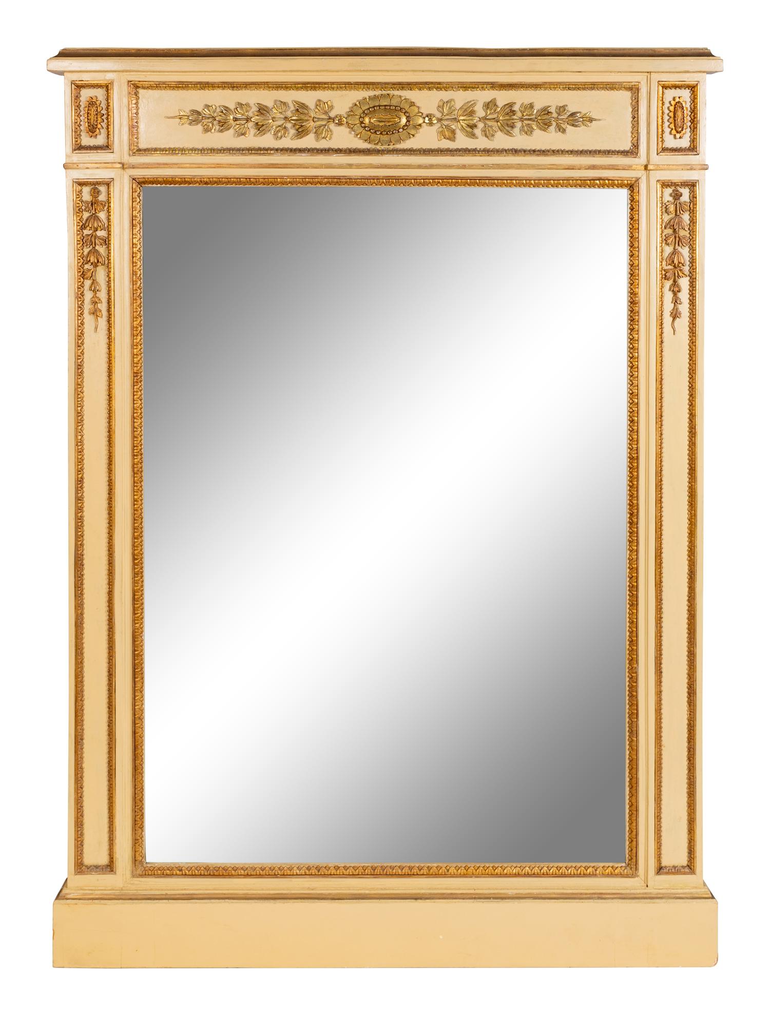 A Pair of Neoclassical Style Parcel-Gilt and Cream-Painted Mirrors