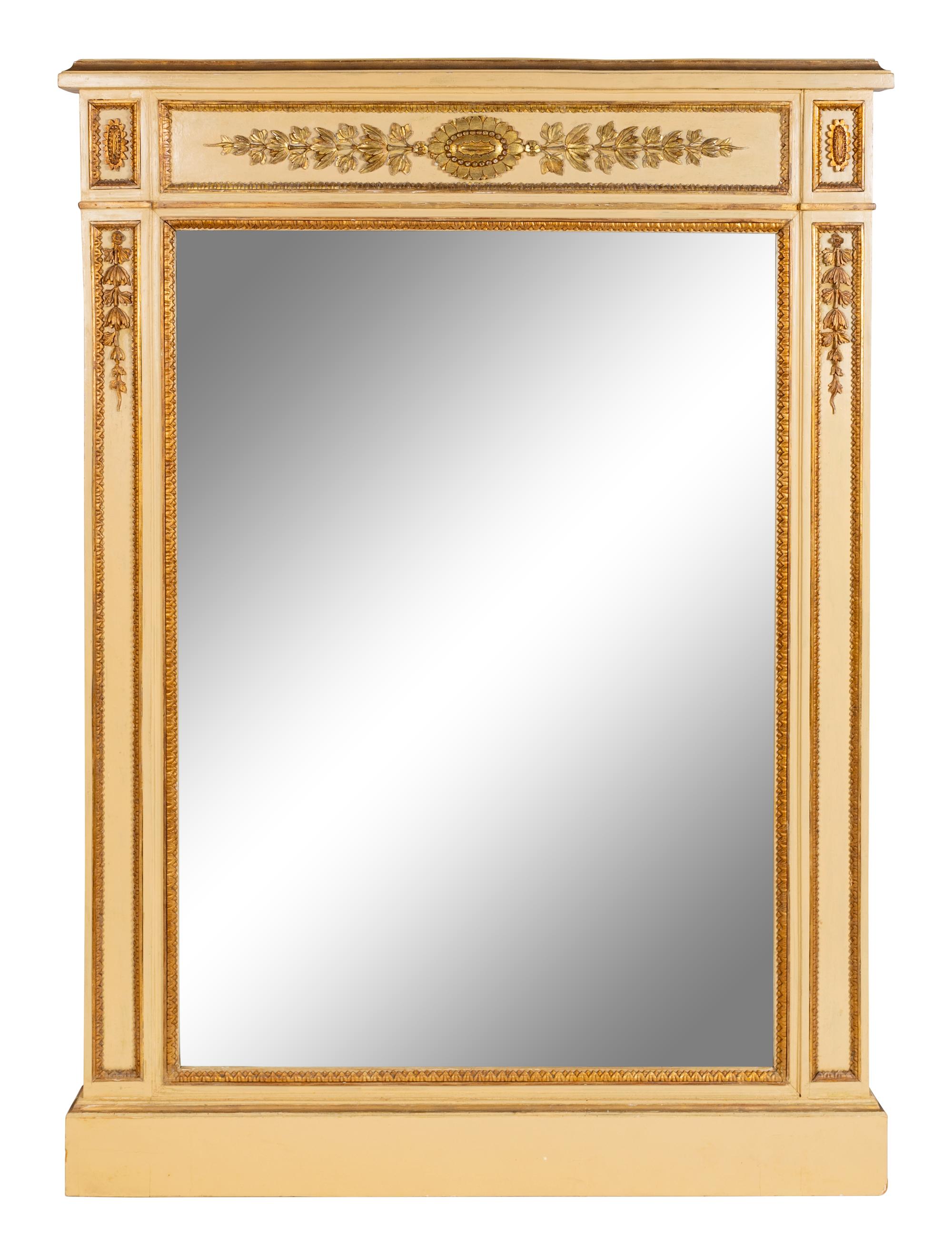 A Pair of Neoclassical Style Parcel-Gilt and Cream-Painted Mirrors