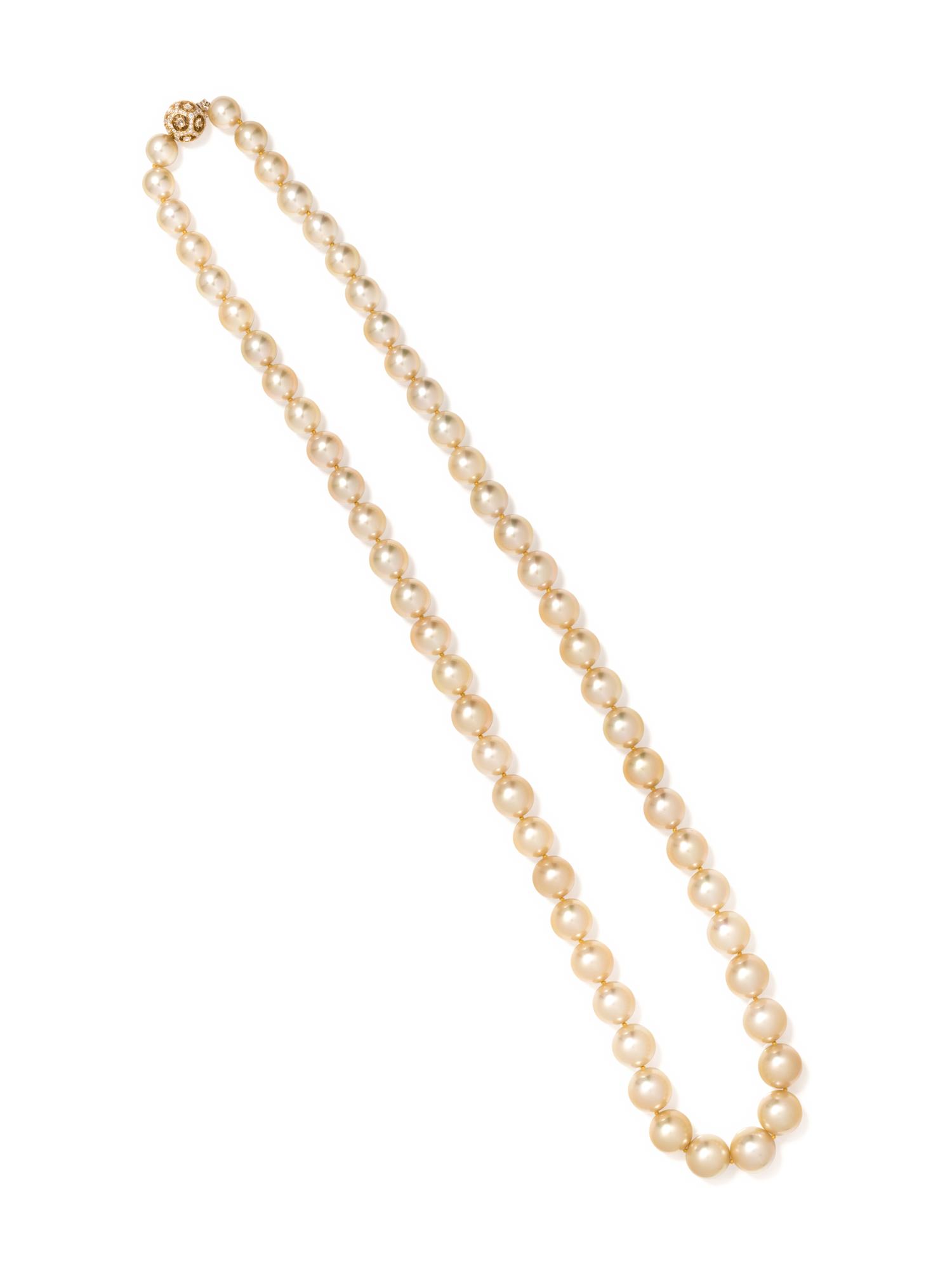 CULTURED GOLDEN SOUTH SEA PEARL AND DIAMOND NECKLACE