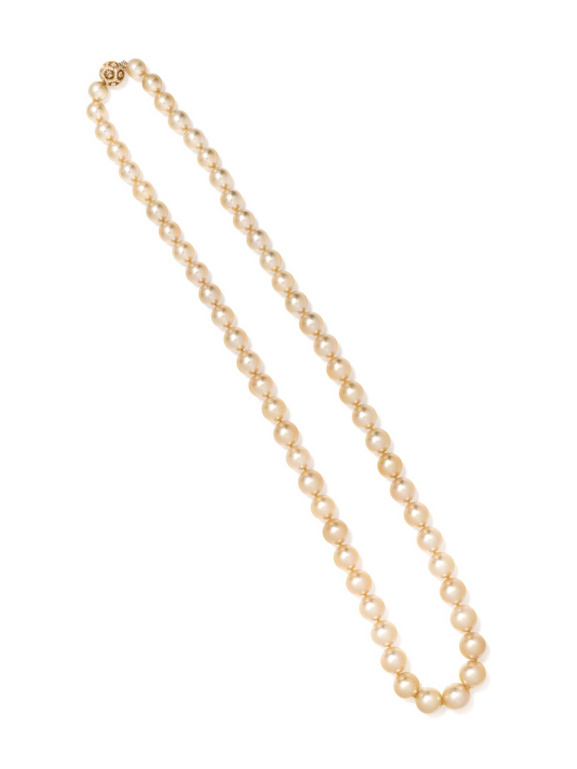 CULTURED GOLDEN SOUTH SEA PEARL AND DIAMOND NECKLACE