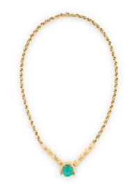 EMERALD, DIAMOND, AND YELLOW GOLD NECKLACE